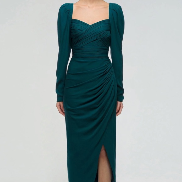 knee length dresses for ladies Self-Portrait Green Iris Midi Dress UK 6
